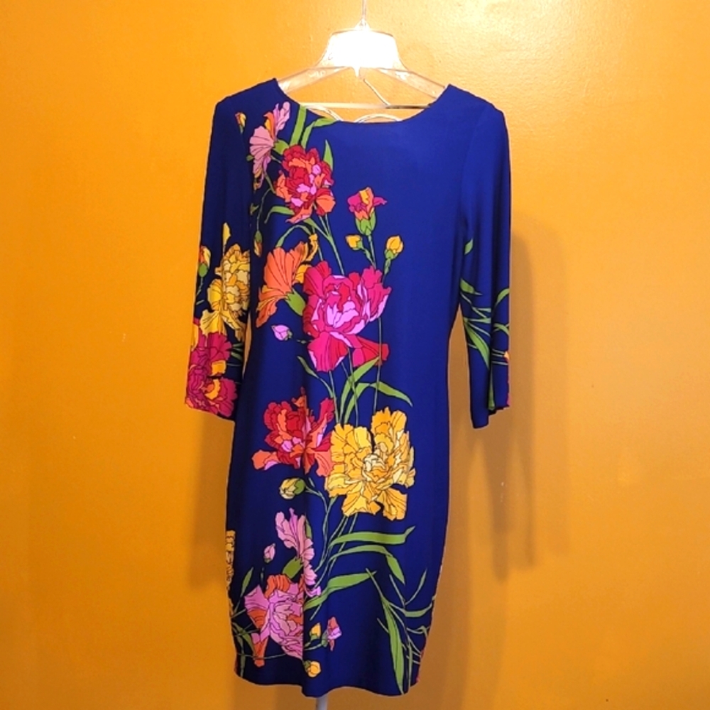 Ronni Nicole Blue Sheath Dress with Bateau Neckline